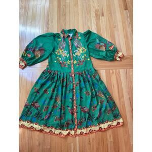 Green Floral and Fauna Shirt Dress XL